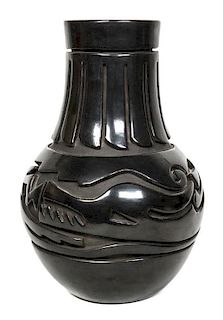 Teresita Naranjo "Apple Blossom" (1919-1999), Santa Clara Incised Blackware Vase Height 12 1/2 inches.
