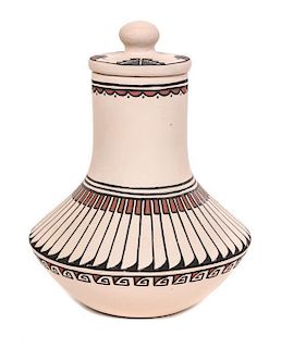 Minnie Vigil (b. 1931), Santa Clara Polychrome Lidded Vase Height 8 x diameter 6 inches.