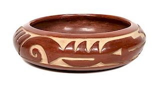 Teresita Naranjo (1919-1999), Santa Clara Carved Redware Bowl Height 2 3/4 x diameter 9 1/2 inches.