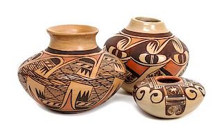 Three Hopi Nampeyo Family Jars Height of largest 4 inches.
