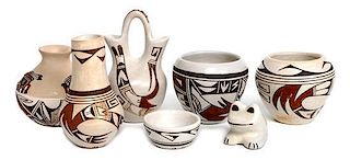 Seven Frog Clan Hopi Miniature Pottery Items Height of tallest 3 1/4 inches.
