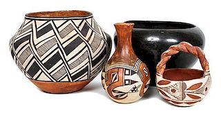 Four Pueblo Pottery Vessels Height of largest 6 3/4 x diameter 8 1/2 inches.
