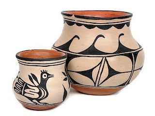 Two Santana Melchor (1989-1978) Santo Domingo Pottery Vessels Height7 3/4 x diameter 6 1/2 inches.