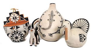 Four Cochiti Polychrome Pottery Items Height of largest 7 inches.