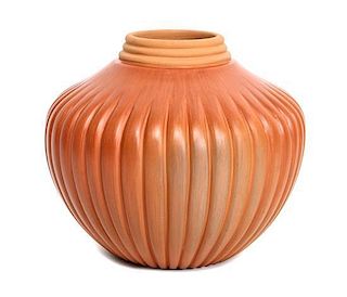 Laura Garchipin (b. 1954), Jemez Redware Melon Jar Height 4 1/2 x diameter 5 1/2 inches.