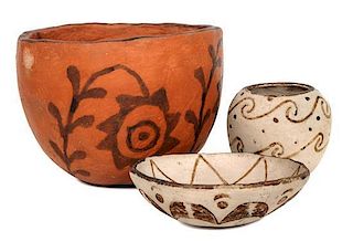 Three Papago Pottery Articles Height of largest 5 x diameter 7 inches.