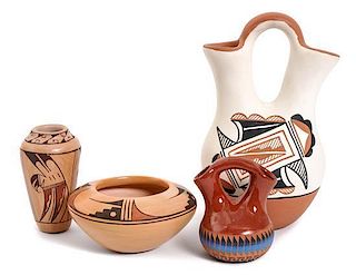 Four Southwestern Pueblo Pottery Vases Height of tallest 7 1/4 inches.