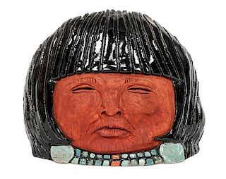 Glenn LaFontaine, Ceramic "Hopi Head #4" Height 8 x width 10 3/4 inches.