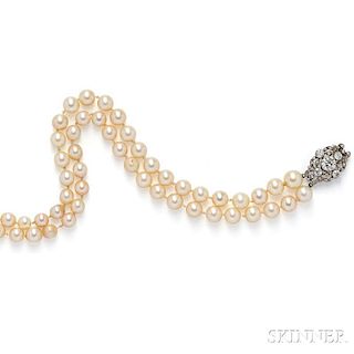 Antique Diamond Clasp with Cultured Pearl Necklace