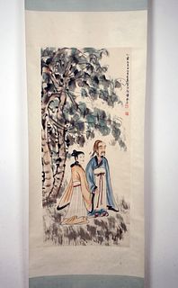 SCROLL OF COUPLE IN A GARDEN