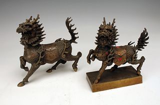 TWO CHINESE BRONZE BEASTS STATUES