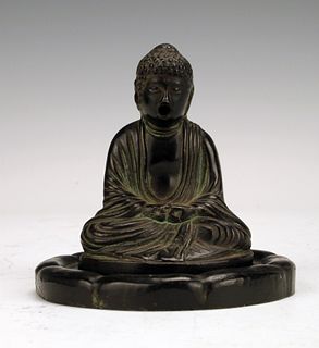 ANTIQUE CHINESE BRONZE BUDDHA CENSER WITH TRAY