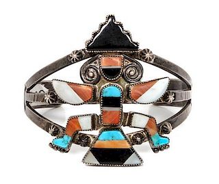 A Zuni Knifewing Inlay Bracelet Length 5 1/8 x opening 1 1/4 inches.