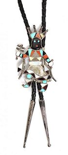 A Zuni Inlaid Kachina Dancer Bolo, Vera Luna Height 3 x width 1 3/4 inches.