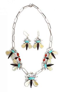 A Zuni Necklace and Earring Set, Sensa Eustace Length 15 inches.