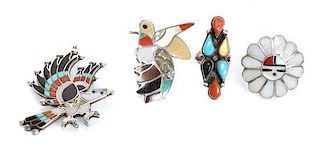 A Collection of Zuni Jewelry Items Height of brooch 2 inches.