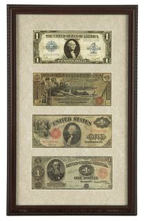 UNITED STATES OBSOLETE CURRENCY / NOTES, FRAMED LOT OF FOUR