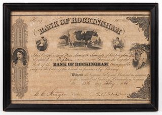 RARE BANK OF ROCKINGHAM, HARRISONBURG, SHENANDOAH VALLEY OF VIRGINIA STOCK CERTIFICATE