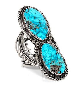 An Navajo Oversized Turquoise Bracelet, Stover Paul, Length 6 plus opening of 1 x width 3 1/4 x depth 5 3/4 inches.