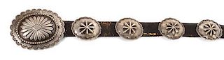 A Navajo Silver Concho Belt Length overall 40 inches.