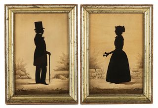 PAIR OF AUGUSTE EDOUART (FRENCH / AMERICAN, 1789-1861) CUT-AND-PASTED SILHOUETTES OF SAVANNAH, GEORGIA SUBJECTS