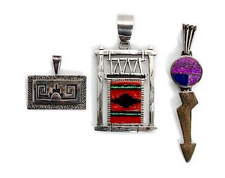 A Navajo Silver and Sugilite and Lapis Pendant, Ray Tracey Length 2 5/8 inches.