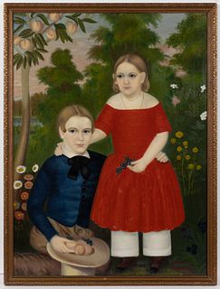 AMERICAN SCHOOL (19TH CENTURY) FOLK ART PORTRAIT OF A BROTHER AND SISTER