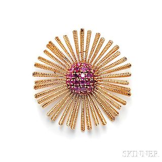 14kt Gold and Ruby Starburst Pendant/Brooch