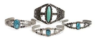 Four Bell Trading Fred Harvey Style Bracelets Length of largest 5 1/2 x opening 1 1/4 x width 1 1/2 inches.