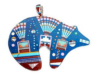 A Large Southwestern Double Sided Mosaic Bear Pendant Height 4 3/4 x width 5 3/4 inches.