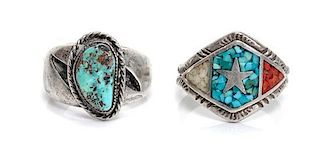 Two Silver and Turquoise Rings