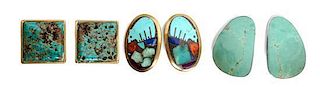 Three Pairs of Southwestern Silver and Turquoise Earclips Length 1 1/2 inches.