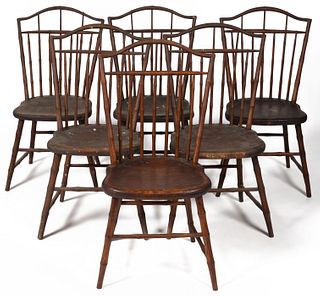 SET OF SIX AMERICAN WINDSOR BIRDCAGE SIDE CHAIRS