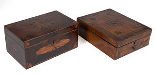AMERICAN OR BRITISH MAHOGANY INLAID BOXES, LOT OF TWO