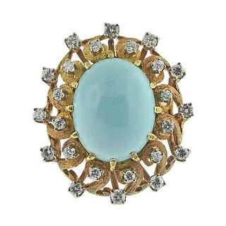 1960s 18k Gold Diamond Turquoise Cocktail Ring