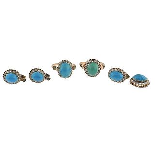Antique 14k Gold Diamond Turquoise Ring Earrings Lot 4pc