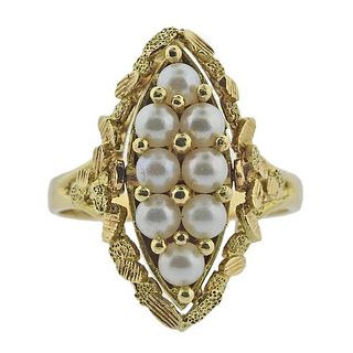 Vintage 18k Gold Pearl Agate Flip Top Reversible Ring