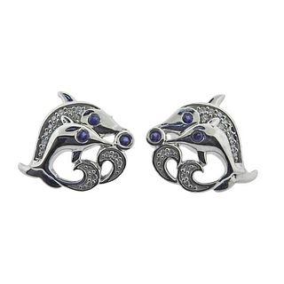 Kallati Gold Diamond Sapphire Dolphin Earrings