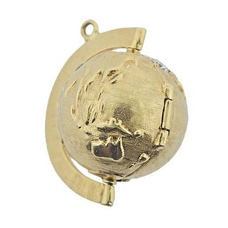 Vintage 14k Gold Diamond Globe Locket Pendant Charm