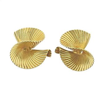 Midcentury Retro 14k Gold Swirl Earrings