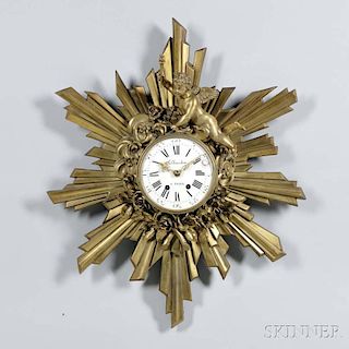 Planchon Sunburst Gilt-brass Wall Clock