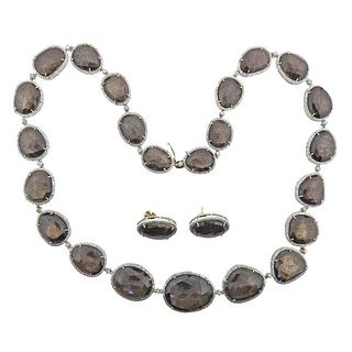 221.61ctw No Heat Sapphire Diamond Necklace Earrings Set