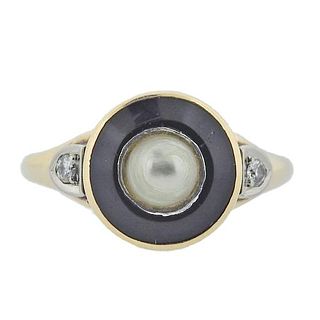 14k Gold Diamond Pearl Onyx Ring
