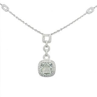 18k Gold Diamond Quartz Pendant Necklace