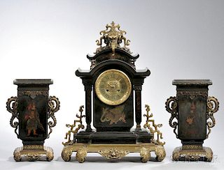 French Chinoiserie Clock and Garniture