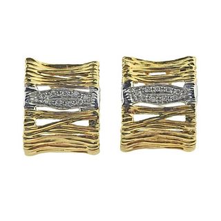Roberto Coin Elephantino 18k Two Tone Gold Diamond Earrings