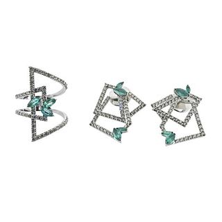 18k Gold Diamond Emerald Ring Earrings Set