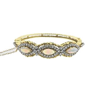 18k Gold Diamond Opal Bangle Bracelet