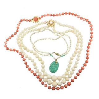 14k Gold Coral Pearl Necklace Lot of 3
