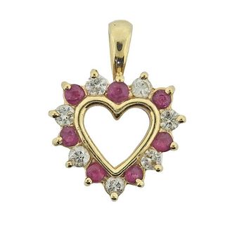 14k Gold Diamond Ruby Heart Small Pendant